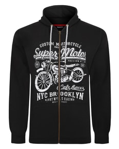 Bigdude Super Motor Kapuzenjacke mit durchgehendem Reißverschluss, Schwarz